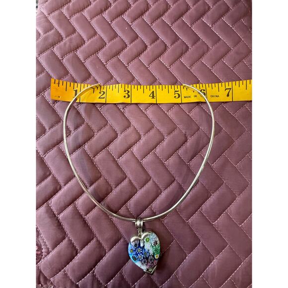 Vintage 925 Millefiori Heart Pendant Necklace Sterling Italy Glass Alan K Signed - Picture 5 of 15